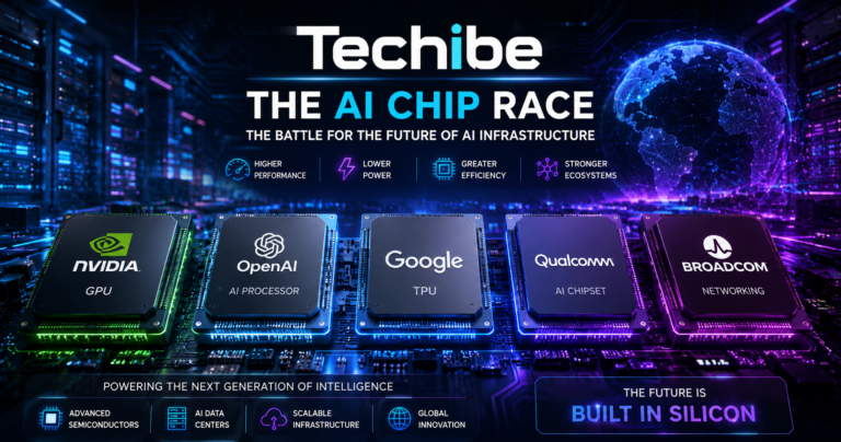 AI chip race showing Nvidia, OpenAI, Google, and Qualcomm competing in next-generation artificial intelligence hardware.